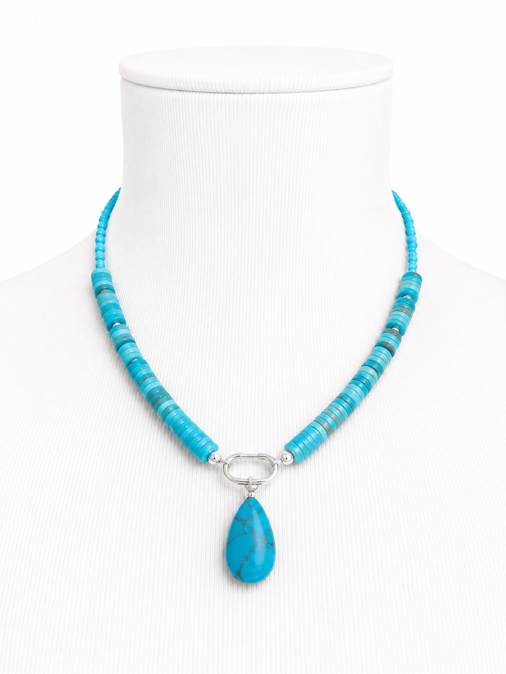 Turquoise Silver Handmade Tear Drop Beaded Necklace Semi Precious